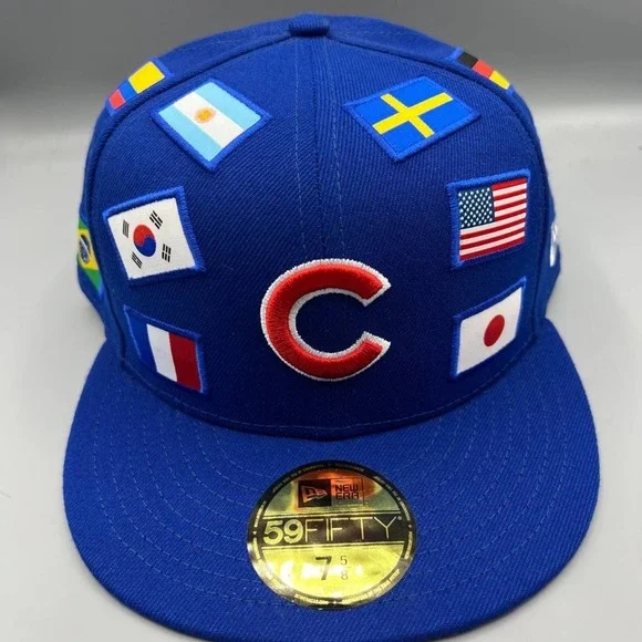 Chicago Cubs Hat Men 7 5/8 Blue All Over Flag 59Fifty New Era Fitted Cap - Picture 1 of 7
